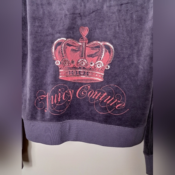 Juicy Couture Full Zip Hooded Sweatshirt Velour Purple Women's Size XL - Picture 9 of 13
